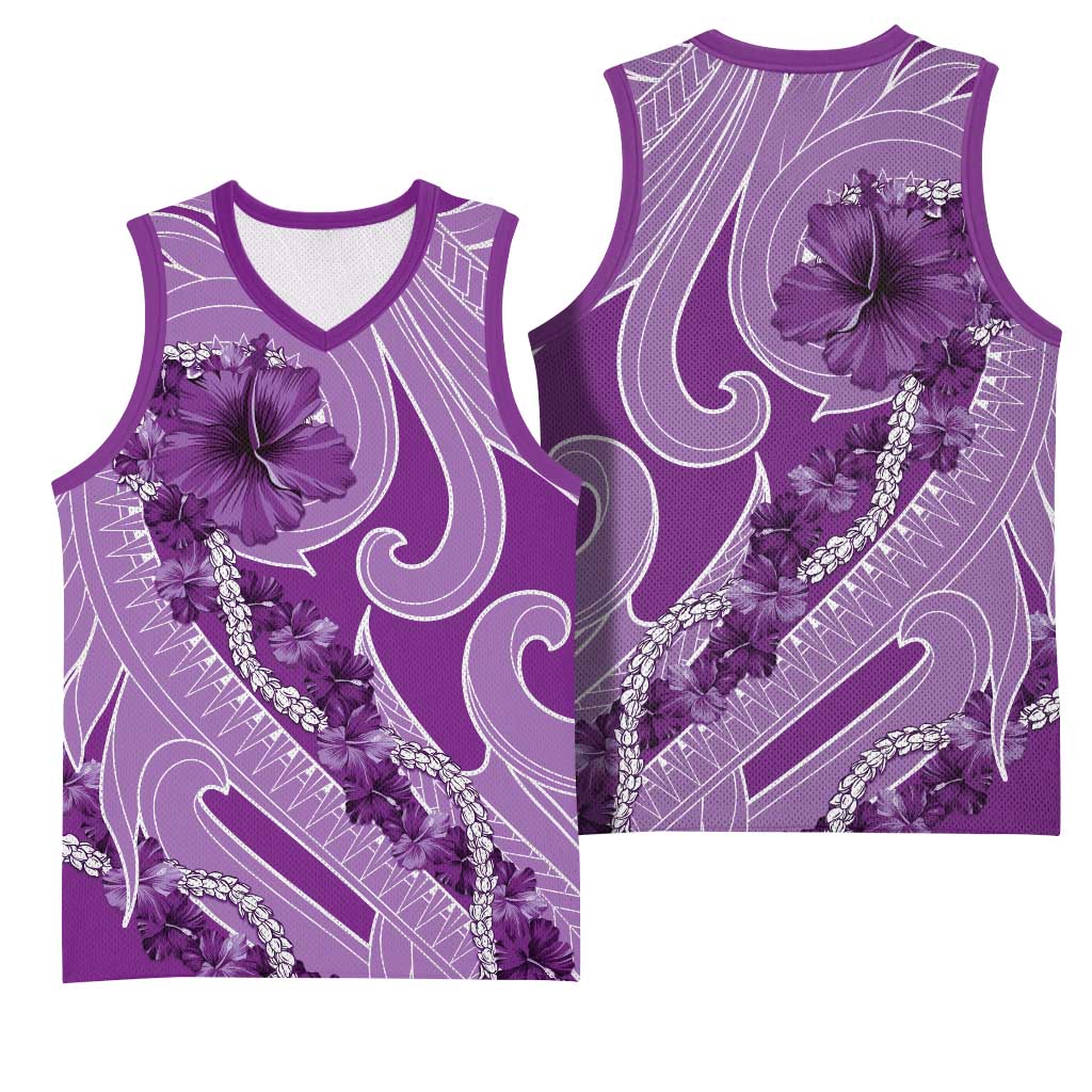 Hawaii Violet Hibiscus Pikake Lei Basketball Jersey - Polynesian Pride