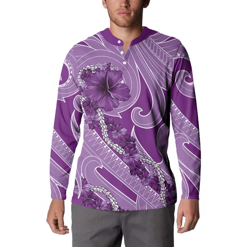 Hawaii Violet Hibiscus Pikake Lei Button Sweatshirt - Polynesian Pride