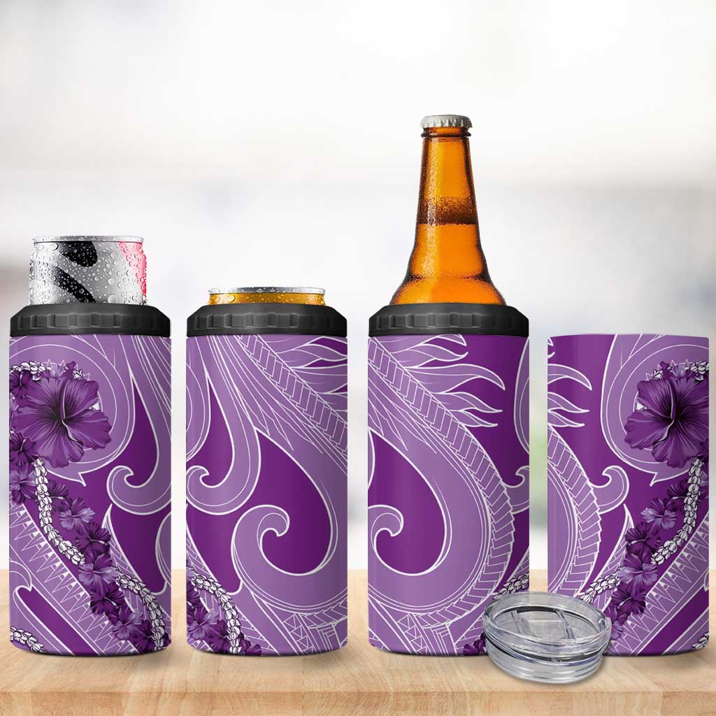 Hawaii Violet Hibiscus Pikake Lei 4 in 1 Can Cooler Tumbler - Polynesian Pride