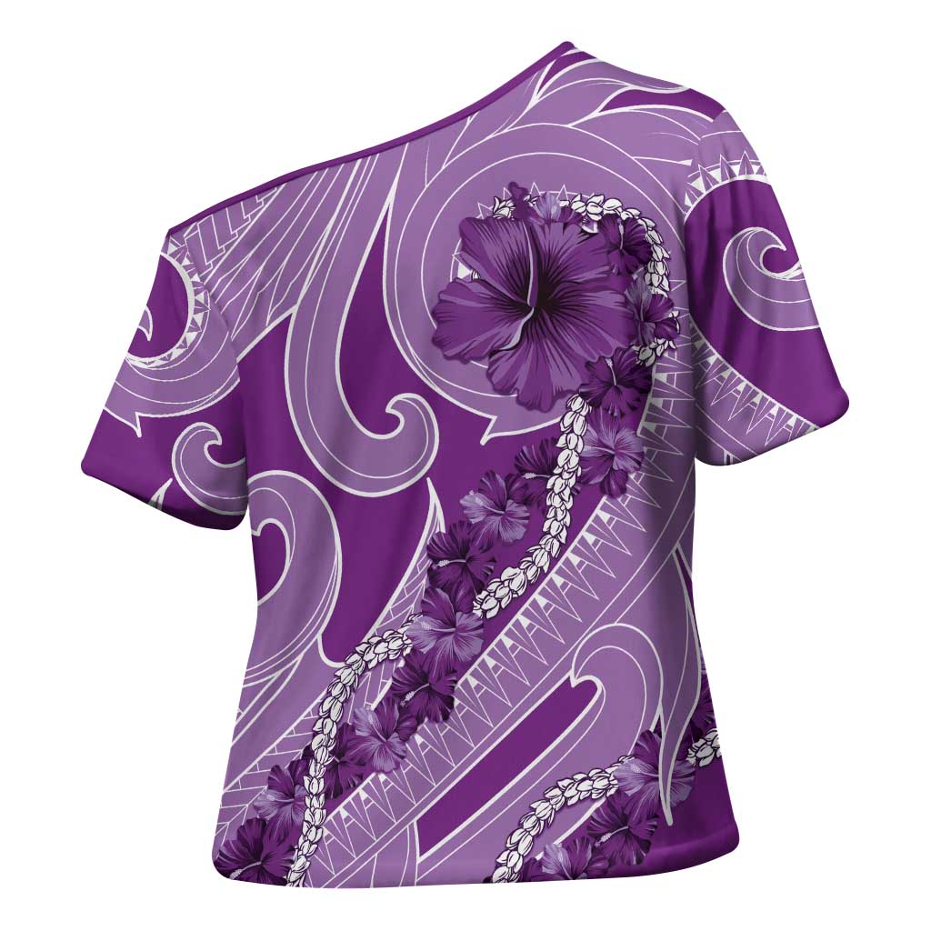 Hawaii Violet Hibiscus Pikake Lei Cross Shoulder Shirt - Polynesian Pride