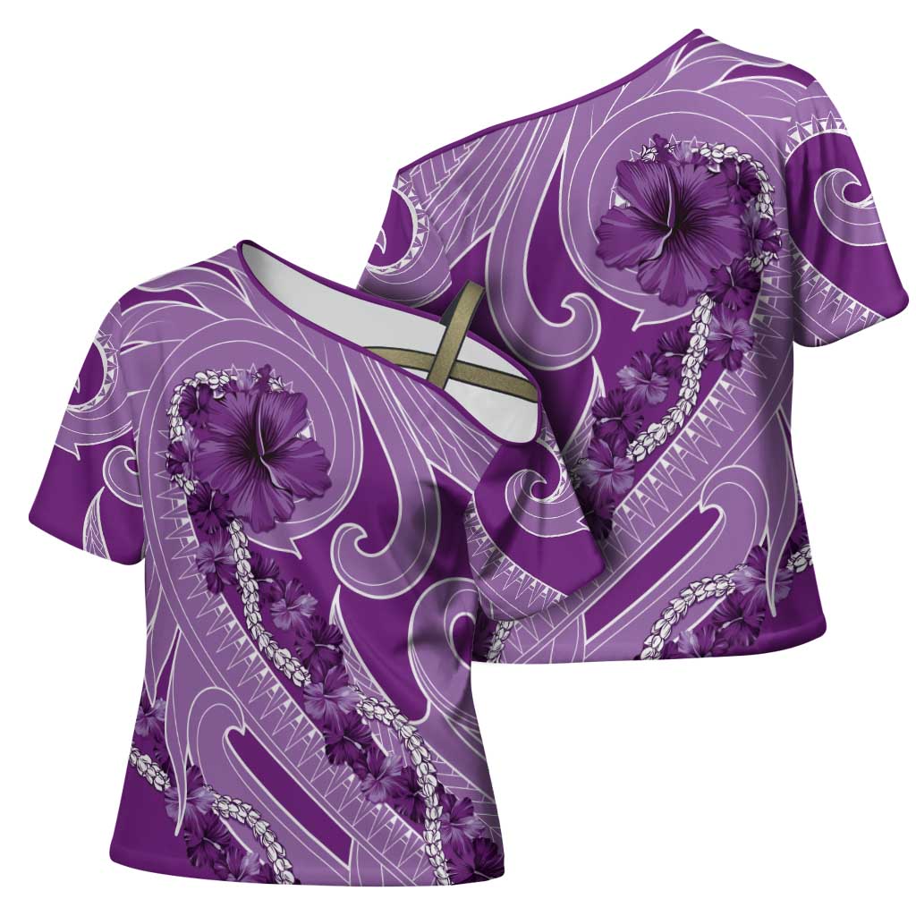Hawaii Violet Hibiscus Pikake Lei Cross Shoulder Shirt - Polynesian Pride