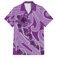 Hawaii Violet Hibiscus Pikake Lei Family Matching Long Sleeve Bodycon Dress and Hawaiian Shirt LT05 Dad's Shirt - Short Sleeve Violet - Polynesian Pride