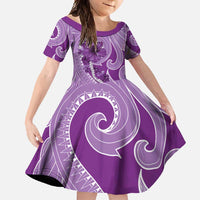 Hawaii Violet Hibiscus Pikake Lei Family Matching Mermaid Dress and Hawaiian Shirt LT05 Daughter's Dress Violet - Polynesian Pride