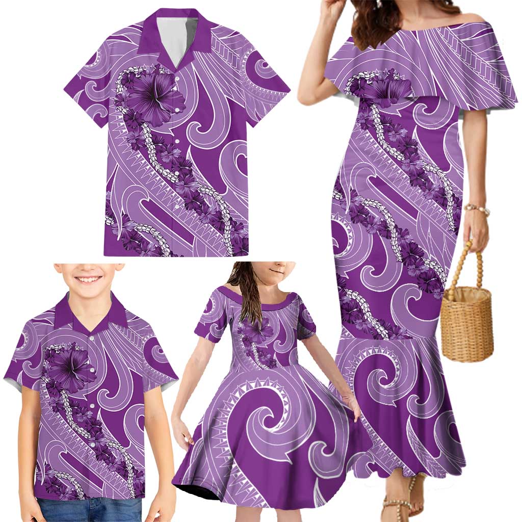 Hawaii Violet Hibiscus Pikake Lei Family Matching Mermaid Dress and Hawaiian Shirt LT05 - Polynesian Pride
