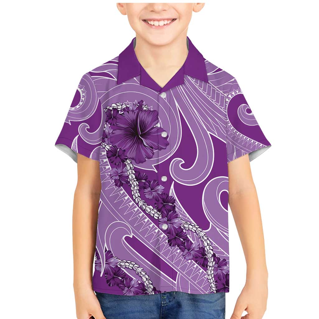 Hawaii Violet Hibiscus Pikake Lei Family Matching Mermaid Dress and Hawaiian Shirt LT05 Son's Shirt Violet - Polynesian Pride