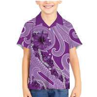Hawaii Violet Hibiscus Pikake Lei Family Matching Mermaid Dress and Hawaiian Shirt LT05 Son's Shirt Violet - Polynesian Pride