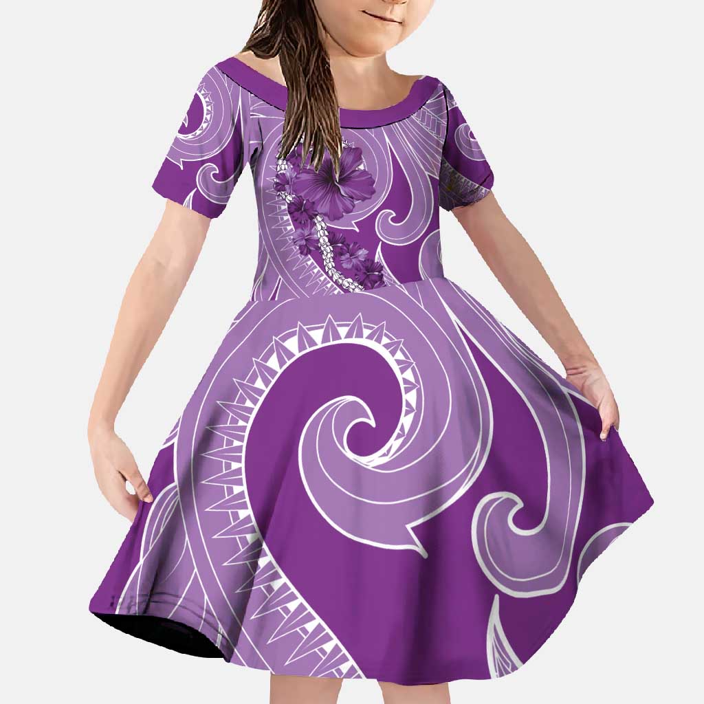 Hawaii Violet Hibiscus Pikake Lei Family Matching Off Shoulder Maxi Dress and Hawaiian Shirt - Polynesian Pride