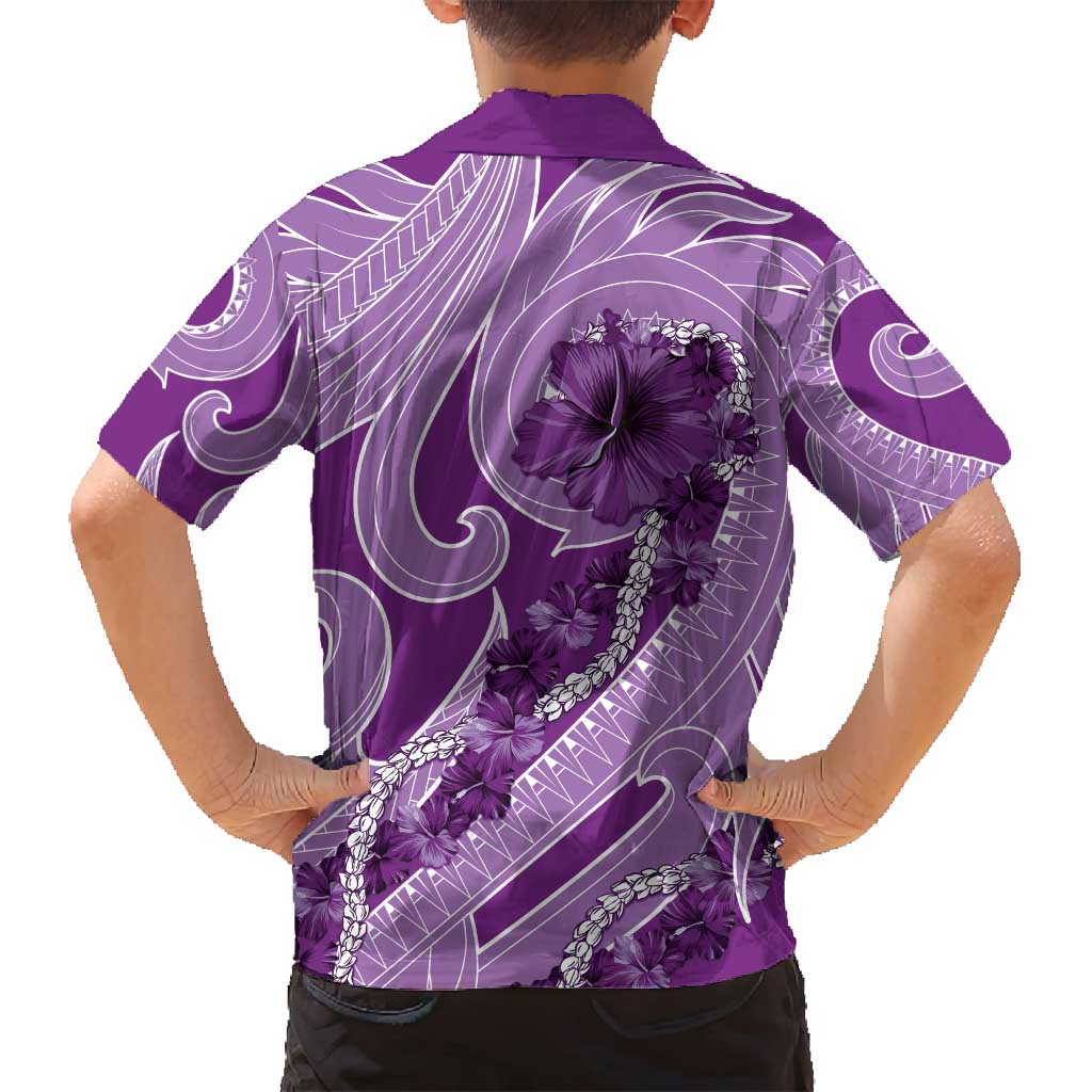 Hawaii Violet Hibiscus Pikake Lei Family Matching Off Shoulder Short Dress and Hawaiian Shirt - Polynesian Pride