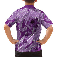 Hawaii Violet Hibiscus Pikake Lei Family Matching Off Shoulder Short Dress and Hawaiian Shirt - Polynesian Pride
