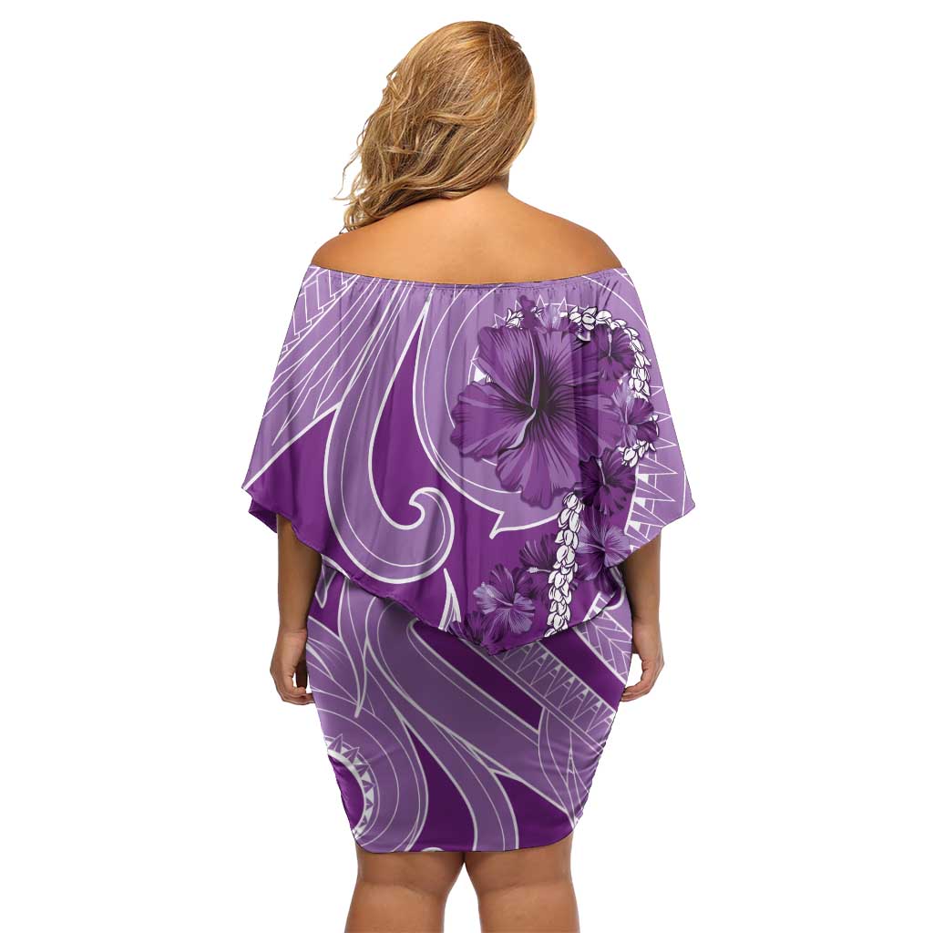 Hawaii Violet Hibiscus Pikake Lei Family Matching Off Shoulder Short Dress and Hawaiian Shirt - Polynesian Pride