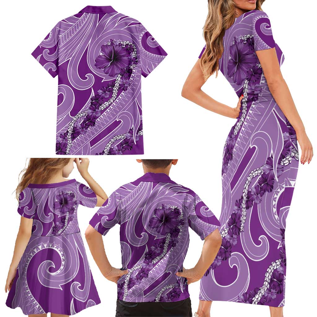 Hawaii Violet Hibiscus Pikake Lei Family Matching Short Sleeve Bodycon Dress and Hawaiian Shirt LT05 - Polynesian Pride