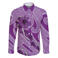 Hawaii Violet Hibiscus Pikake Lei Family Matching Tank Maxi Dress and Hawaiian Shirt - Polynesian Pride