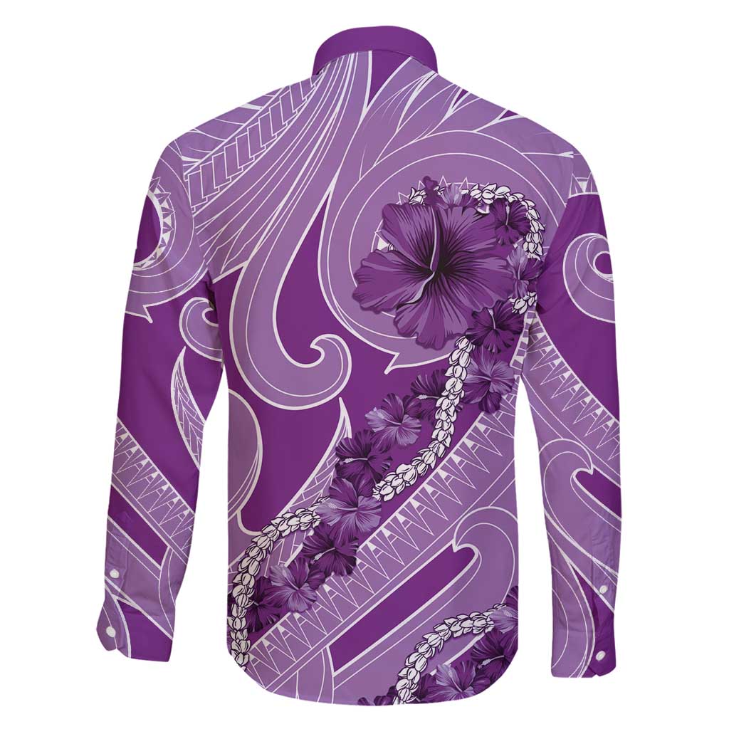 Hawaii Violet Hibiscus Pikake Lei Family Matching Tank Maxi Dress and Hawaiian Shirt - Polynesian Pride