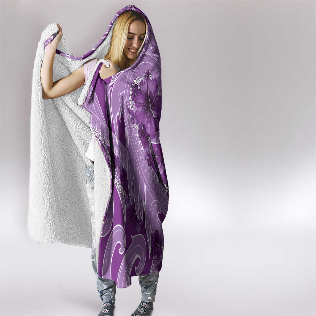 Hawaii Violet Hibiscus Pikake Lei Hooded Blanket - Polynesian Pride