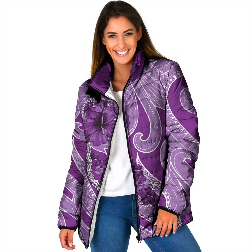 Hawaii Violet Hibiscus Pikake Lei Padded Jacket - Polynesian Pride