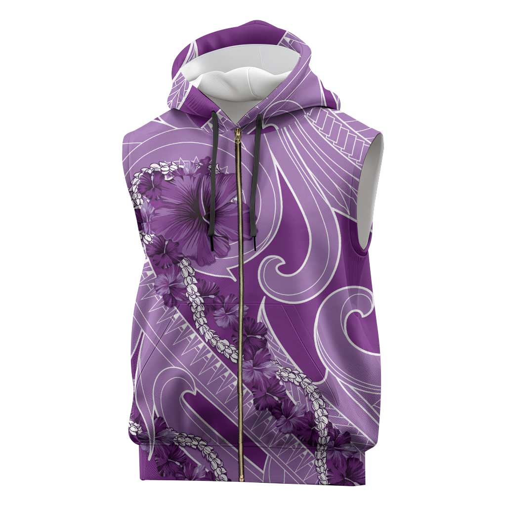 Hawaii Violet Hibiscus Pikake Lei Sleeveless Zip Hoodie - Polynesian Pride
