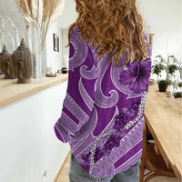 Hawaii Violet Hibiscus Pikake Lei Women Casual Shirt - Polynesian Pride