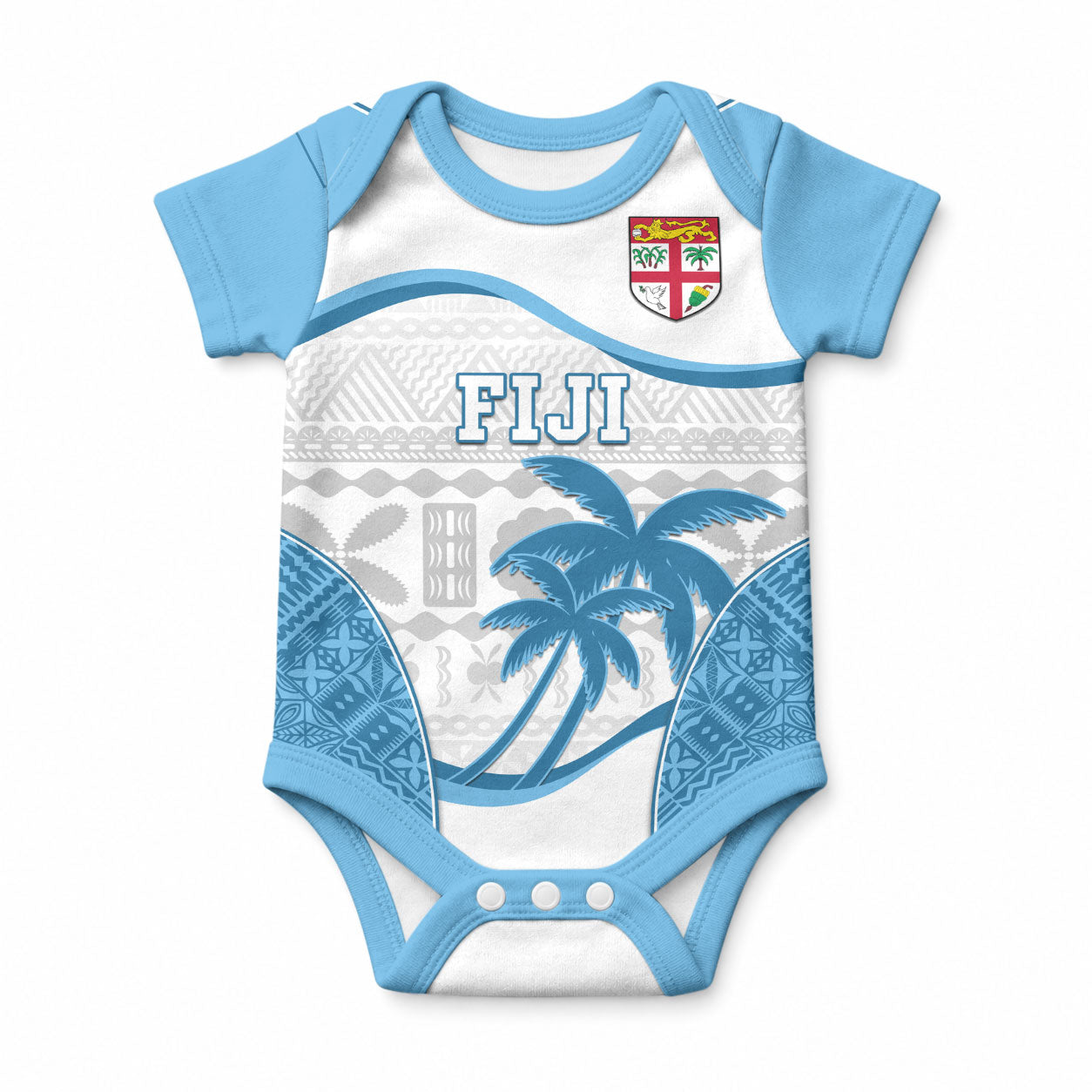 Fiji Rugby Baby Onesie World Cup 2023 Fijian Tapa Pattern Blue Version