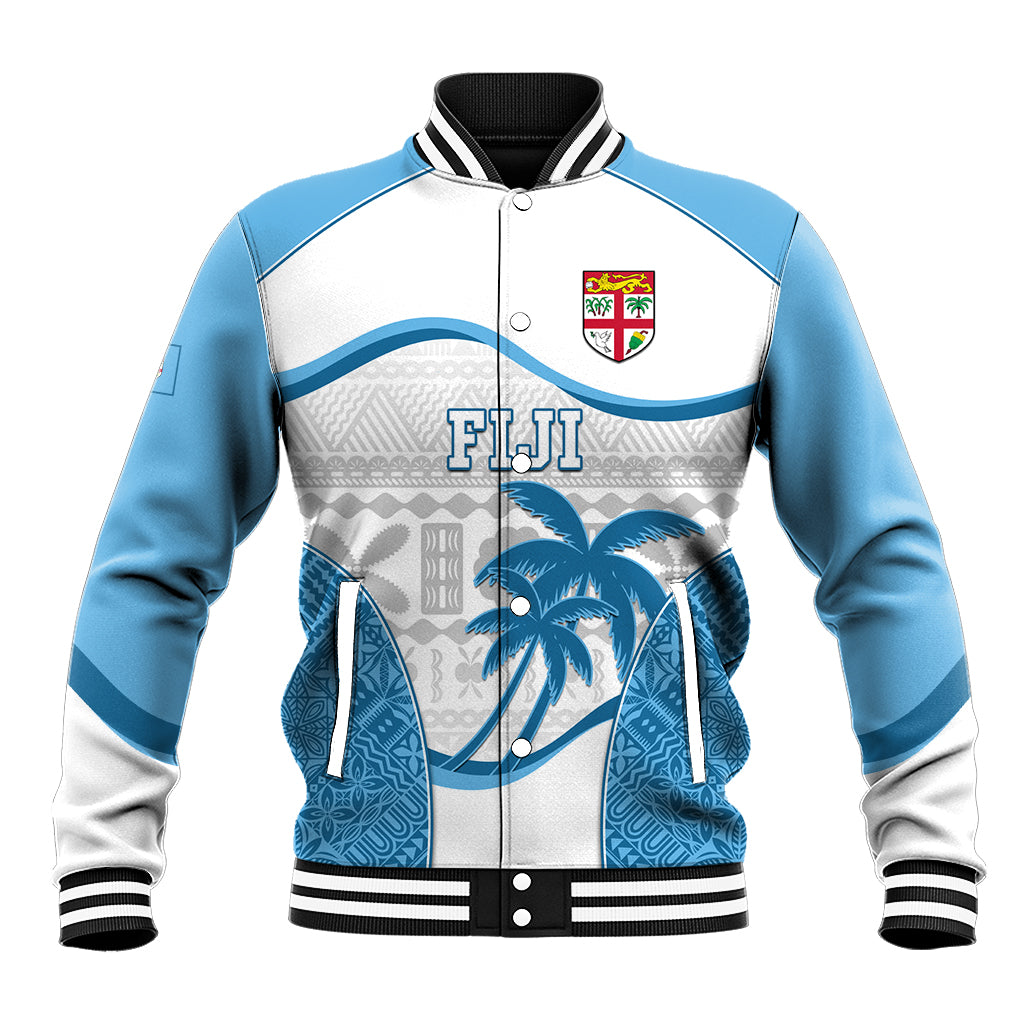 Fiji Rugby Baseball Jacket World Cup 2023 Fijian Tapa Pattern Blue Version LT05 Unisex Blue - Polynesian Pride