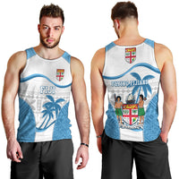 Fiji Rugby Men Tank Top World Cup 2023 Fijian Tapa Pattern Blue Version LT05 - Polynesian Pride