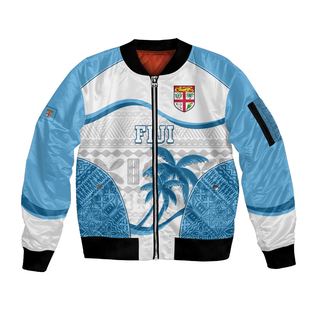 Fiji Rugby Sleeve Zip Bomber Jacket World Cup 2023 Fijian Tapa Pattern Blue Version LT05 Unisex Blue - Polynesian Pride