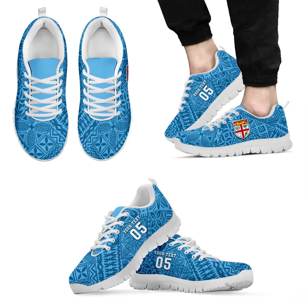 Custom Fiji Rugby Sneakers Fijian Tapa Pattern Blue Version LT05
