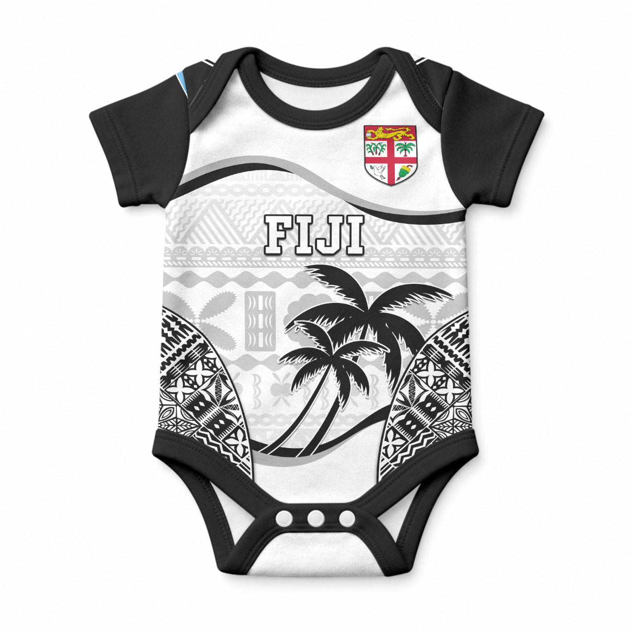 Fiji Rugby Baby Onesie World Cup 2023 Fijian Tapa Pattern Black Version