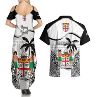 Fiji Rugby Couples Matching Summer Maxi Dress and Hawaiian Shirt World Cup 2023 Fijian Tapa Pattern Black Version LT05 - Polynesian Pride