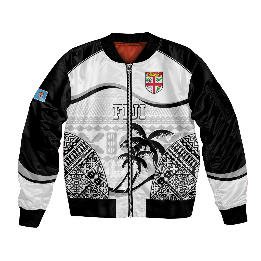Fiji Rugby Sleeve Zip Bomber Jacket World Cup 2023 Fijian Tapa Pattern Black Version LT05 Unisex Black - Polynesian Pride