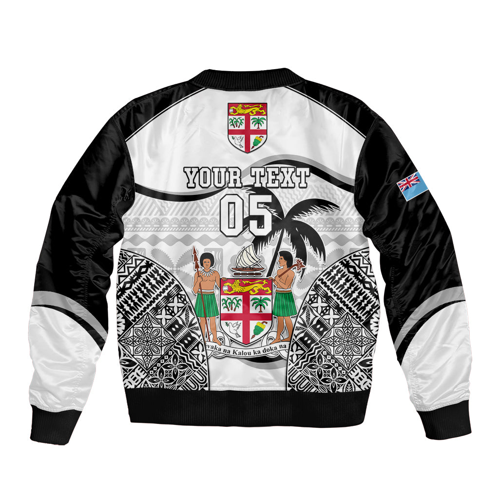 Custom Fiji Rugby Sleeve Zip Bomber Jacket World Cup 2023 Fijian Tapa Pattern Black Version LT05 - Polynesian Pride