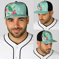 Hawaii Tropical Flowers Baseball Net Cap Polynesian Tattoo Mint Green