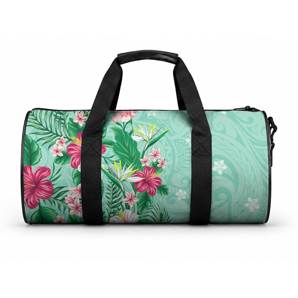 Hawaii Tropical Flowers Duffle Bag Polynesian Tattoo Mint Green LT05 One size Green - Polynesian Pride