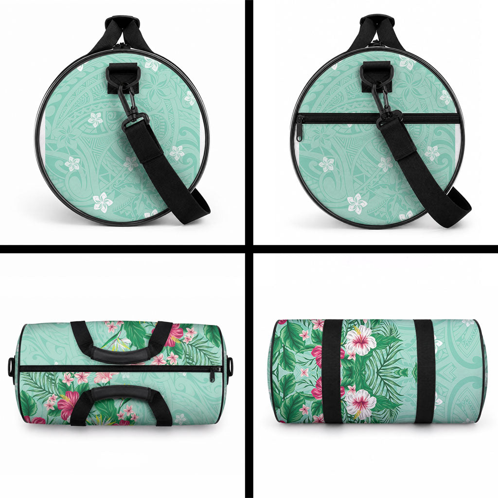 Hawaii Tropical Flowers Duffle Bag Polynesian Tattoo Mint Green