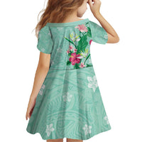 Hawaii Tropical Flowers Family Matching Long Sleeve Bodycon Dress and Hawaiian Shirt Polynesian Tattoo Mint Green LT05 - Polynesian Pride