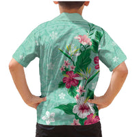 Hawaii Tropical Flowers Family Matching Mermaid Dress and Hawaiian Shirt Polynesian Tattoo Mint Green LT05 - Polynesian Pride