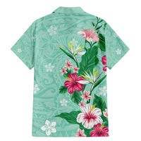 Hawaii Tropical Flowers Family Matching Mermaid Dress and Hawaiian Shirt Polynesian Tattoo Mint Green LT05 - Polynesian Pride
