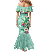 Hawaii Tropical Flowers Family Matching Mermaid Dress and Hawaiian Shirt Polynesian Tattoo Mint Green LT05 - Polynesian Pride