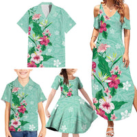 Hawaii Tropical Flowers Family Matching Summer Maxi Dress and Hawaiian Shirt - Polynesian Tattoo Mint Green LT05 - Polynesian Pride