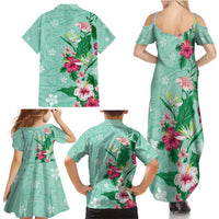 Hawaii Tropical Flowers Family Matching Summer Maxi Dress and Hawaiian Shirt - Polynesian Tattoo Mint Green LT05 - Polynesian Pride