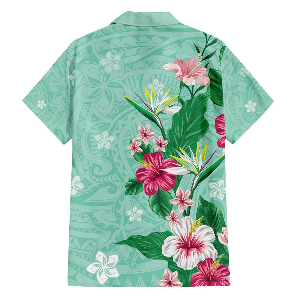 Hawaii Tropical Flowers Family Matching Summer Maxi Dress and Hawaiian Shirt - Polynesian Tattoo Mint Green LT05 - Polynesian Pride