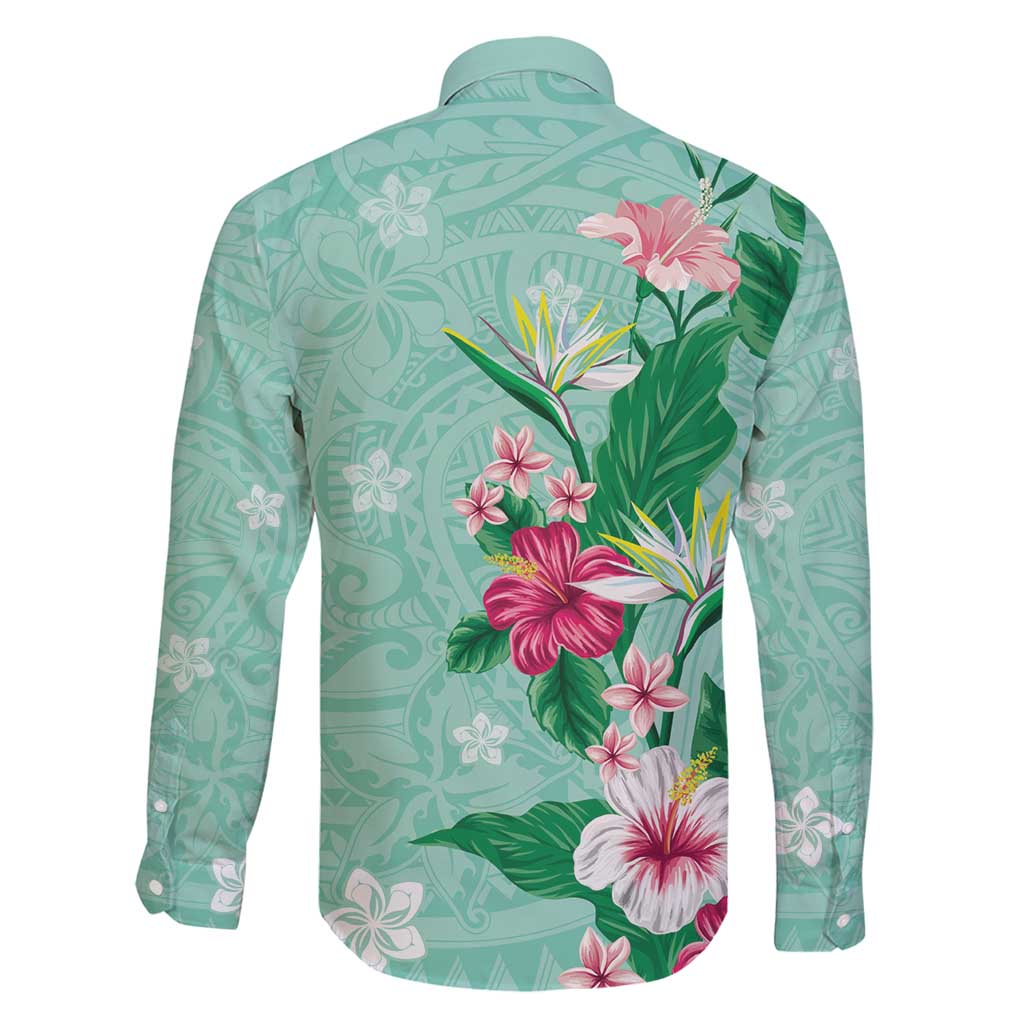 Hawaii Tropical Flowers Family Matching Summer Maxi Dress and Hawaiian Shirt - Polynesian Tattoo Mint Green LT05 - Polynesian Pride