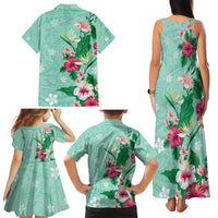 Hawaii Tropical Flowers Family Matching Tank Maxi Dress and Hawaiian Shirt - Polynesian Tattoo Mint Green LT05 - Polynesian Pride