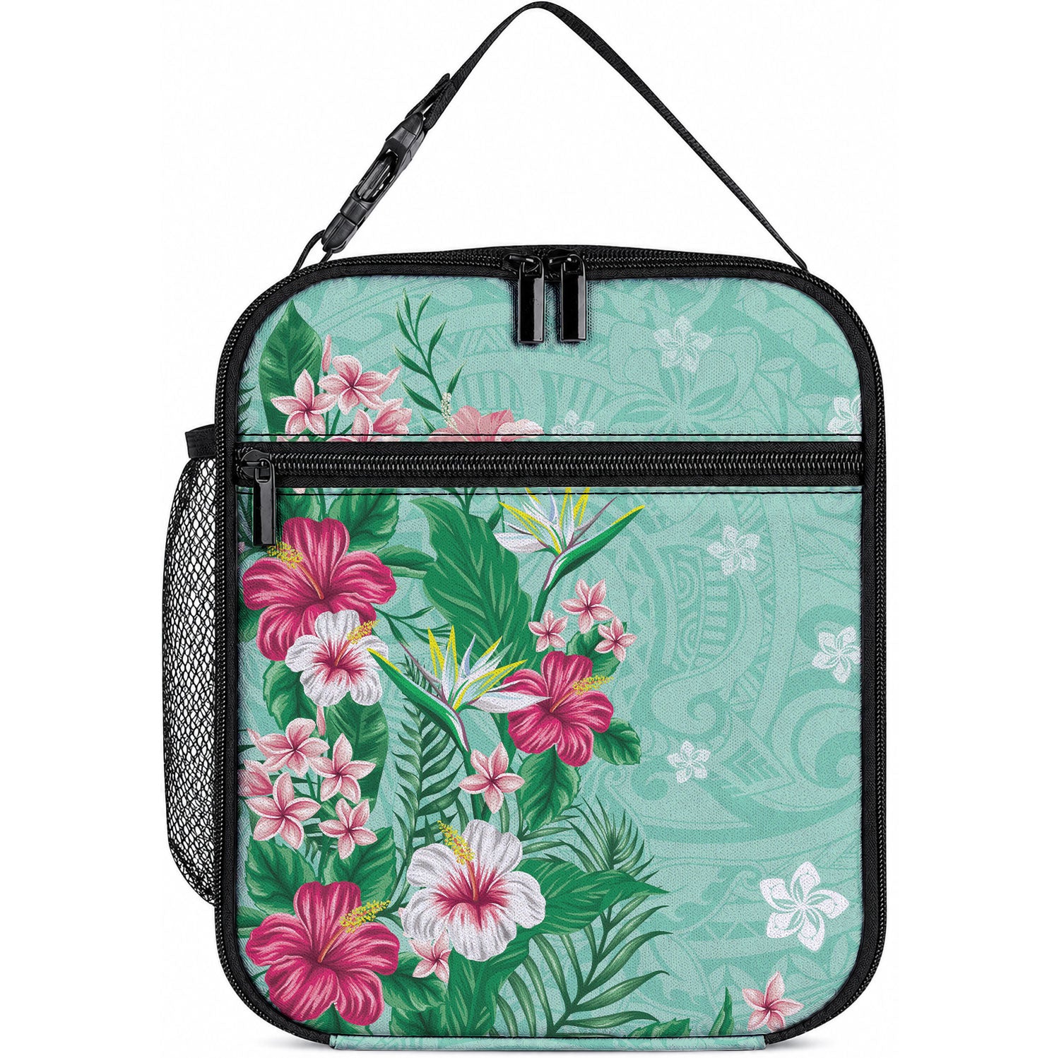 Hawaii Tropical Flowers Lunch Bag Polynesian Tattoo Mint Green LT05 10.2 × 8.3 × 4.3 inch Green - Polynesian Pride