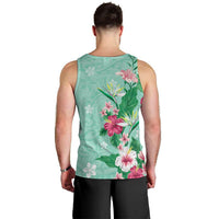 Hawaii Tropical Flowers Men Tank Top Polynesian Tattoo Mint Green