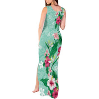 Hawaii Tropical Flowers Tank Maxi Dress Polynesian Tattoo Mint Green LT05 - Polynesian Pride