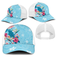 Hawaii Tropical Flowers Baseball Net Cap Polynesian Tattoo Sky Blue