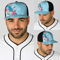 Hawaii Tropical Flowers Baseball Net Cap Polynesian Tattoo Sky Blue