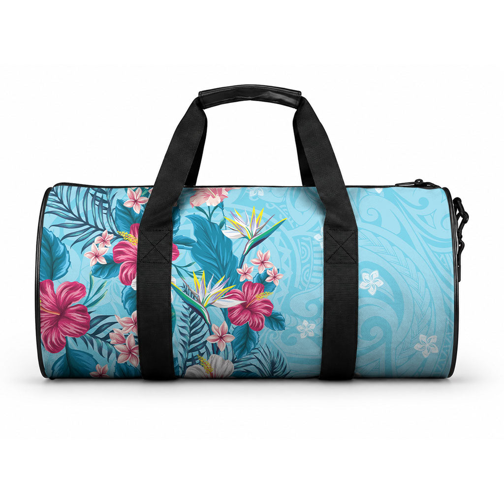 Hawaii Tropical Flowers Duffle Bag Polynesian Tattoo Sky Blue LT05 One size Blue - Polynesian Pride