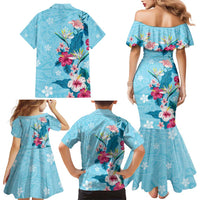 Hawaii Tropical Flowers Family Matching Mermaid Dress and Hawaiian Shirt Polynesian Tattoo Sky Blue LT05 - Polynesian Pride