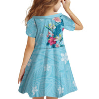Hawaii Tropical Flowers Family Matching Off Shoulder Short Dress and Hawaiian Shirt Polynesian Tattoo Sky Blue LT05 - Polynesian Pride